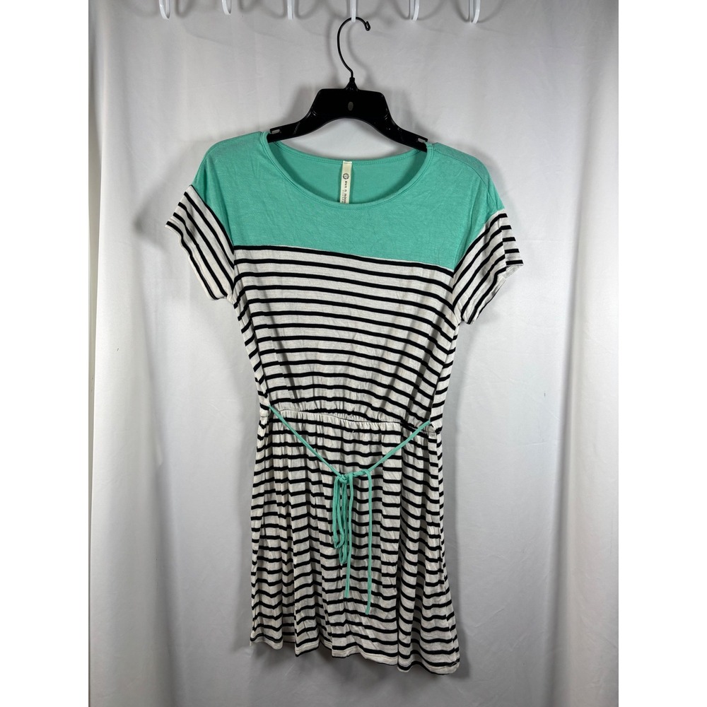 Sun N Moon Women Striped Tunic Dress Mint Green Belted Casual‎ Short Sleeve S